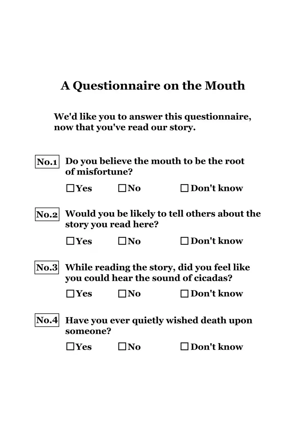 A Questionnaire on the Mouth Chapter 4 page 46 - 